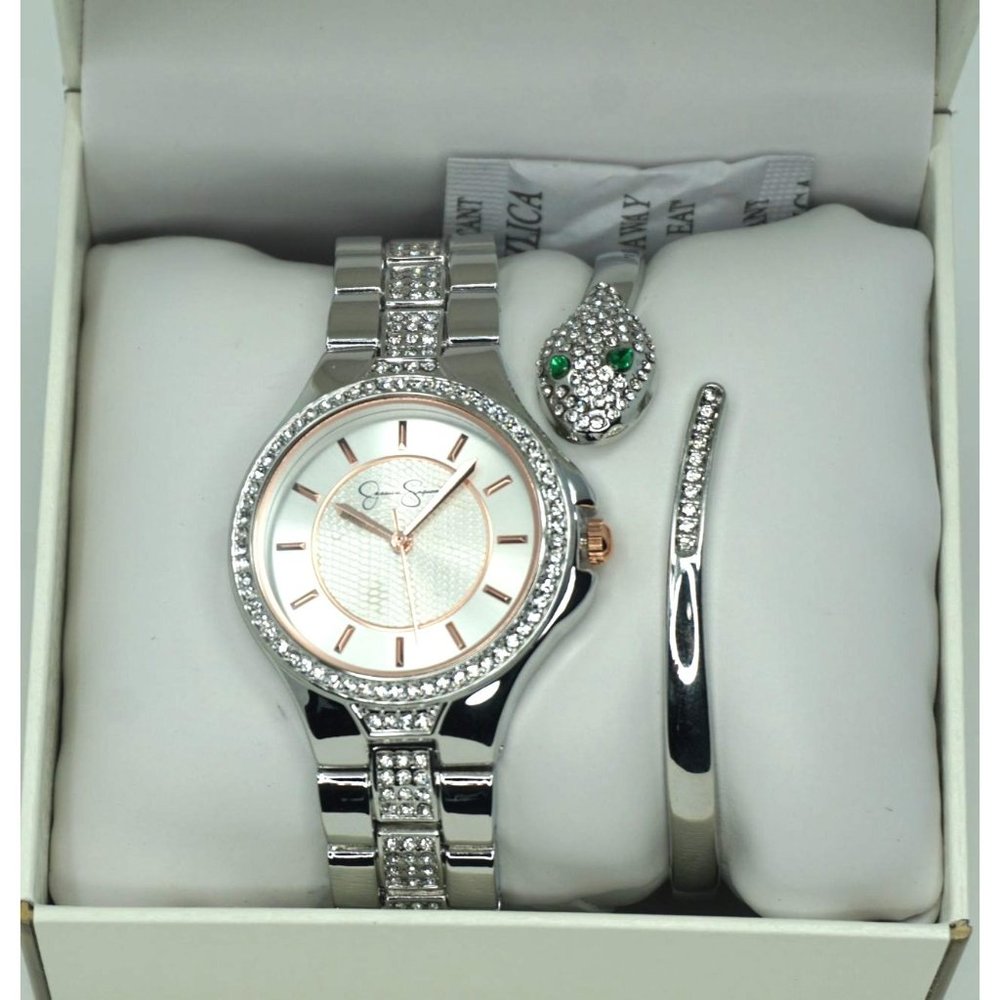 Jessica Simpson Silver Snake Watch Set